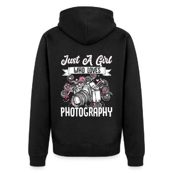 Photography Camera Lens Flowers - Unisex Premium Bio Zip Hoodie - Schwarz - Hinten - Nico (187cm)
