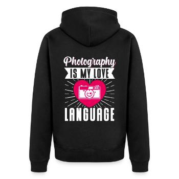 Photography Camera Lens Retro - Unisex Premium Bio Zip Hoodie - Schwarz - Hinten - Nico (187cm)