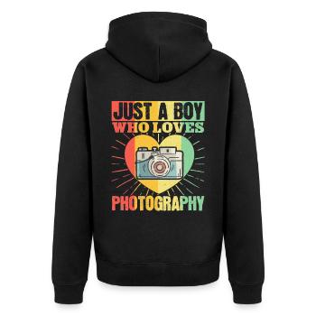 Photography Camera Lens Retro Just - Unisex Premium Bio Zip Hoodie - Schwarz - Hinten - Nico (187cm)