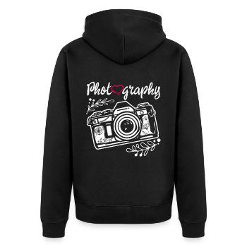 Photography Camera Lens Watercolor - Unisex Premium Bio Zip Hoodie - Schwarz - Hinten - Nico (187cm)