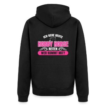 Hobby Horse Hobbyhorse Steckenpferd - Unisex Premium Bio Zip Hoodie - Schwarz - Hinten - Nico (187cm)