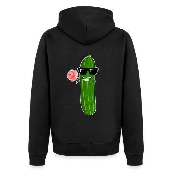 Gurke mit Rose und Sonnenrille Gurken - Unisex Premium Bio Zip Hoodie - Schwarz - Hinten - Nico (187cm)
