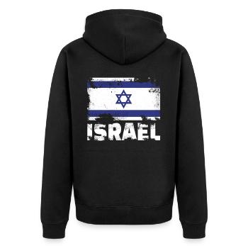 Israel Flagge Vintage Distressed Israeli Grunge Re - Unisex Premium Bio Zip Hoodie - Schwarz - Hinten - Nico (187cm)
