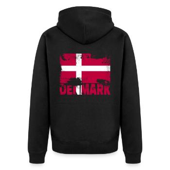 Dänemark Flagge Vintage Distressed Danish Grunge T - Unisex Premium Bio Zip Hoodie - Schwarz - Hinten - Nico (187cm)