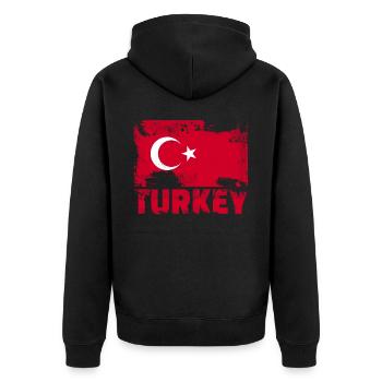Türkei Flagge Vintage Distressed Turkish Grunge - Unisex Premium Bio Zip Hoodie - Schwarz - Hinten - Nico (187cm)