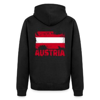 Österreich Flagge Vintage Distressed Österreichisc - Unisex Premium Bio Zip Hoodie - Schwarz - Hinten - Nico (187cm)