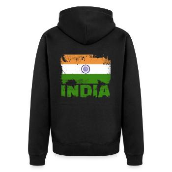 Indien Flagge Vintage Distressed Indian Grunge Tra - Unisex Premium Bio Zip Hoodie - Schwarz - Hinten - Nico (187cm)