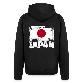 Japan Flagge Vintage Distressed Japaner Grunge -Re - Unisex Premium Bio Zip Hoodie - Schwarz - Hinten - Nico (187cm)
