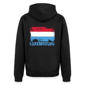 Luxemburg Flag Vintage Distressed Europe Grunge Re - Unisex Premium Bio Zip Hoodie - Schwarz - Hinten - Nico (187cm)