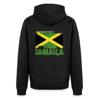 Jamaika -Flagge Vintage Distressed Jamaican Grunge - Unisex Premium Bio Zip Hoodie - Schwarz - Hinten - Nico (187cm)