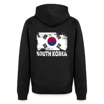 Südkorea Flagge Vintage Distressed Korean Grunge T - Unisex Premium Bio Zip Hoodie - Schwarz - Hinten - Nico (187cm)