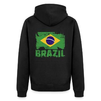 Brasilienflagge Vintage Distressed Brazilian Grung - Unisex Premium Bio Zip Hoodie - Schwarz - Hinten - Nico (187cm)