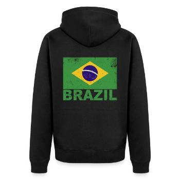 Brasilienflagge Vintage brasilianische Nationalitä - Unisex Premium Bio Zip Hoodie - Schwarz - Hinten - Nico (187cm)