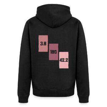 3.8 | 180 | 42.2 - Triathlon Frauen Training - Unisex Premium Bio Zip Hoodie - Schwarz - Hinten - Nico (187cm)