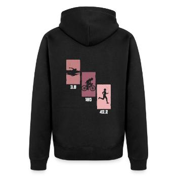 3.8 | 180 | 42.2 - Triathlon Frauen Training - Unisex Premium Bio Zip Hoodie - Schwarz - Hinten - Nico (187cm)