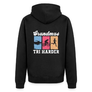 Grandmas Tri Harder - Triathlon Frauen Oma - Unisex Premium Bio Zip Hoodie - Schwarz - Hinten - Nico (187cm)