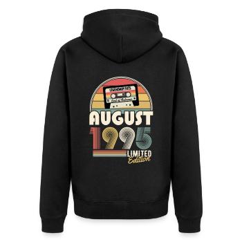 August 1995 Vintage Jahrgang Geburtstag Geschenk - Unisex Premium Bio Zip Hoodie - Schwarz - Hinten - Nico (187cm)