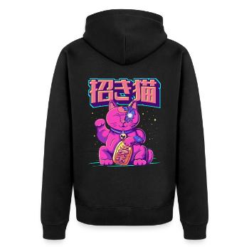 Cyborg Maneki Neko Cat Japanese Cyber Aesthetics - Unisex Premium Organic Zip Hoodie - black - Back - Nico (187cm)