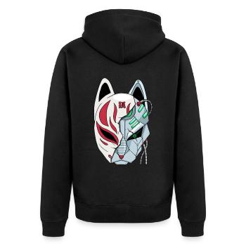 Cyborg Kitsune Mask Fox Mask Cyber Aesthetics - Unisex Premium Organic Zip Hoodie - black - Back - Nico (187cm)