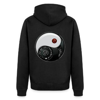 Cyborg Ying Yang Yin Yang Cyber-Ästhetik - Unisex Premium Bio Zip Hoodie - Schwarz - Hinten - Nico (187cm)