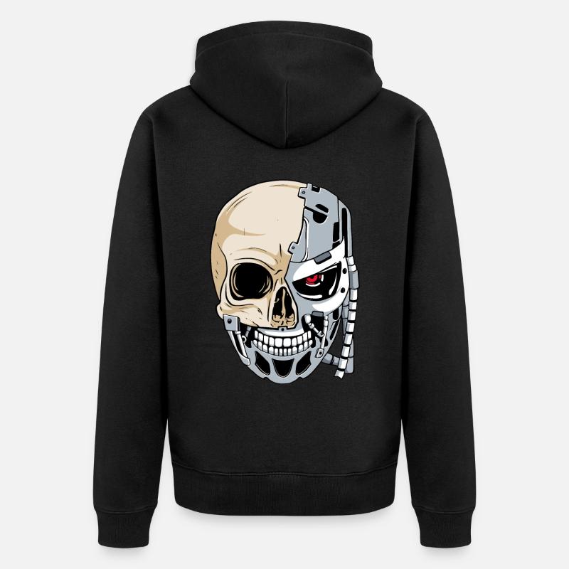 Cyborg-Schädel Cyber-Ästhetik - Unisex Premium Bio Zip Hoodie - Schwarz