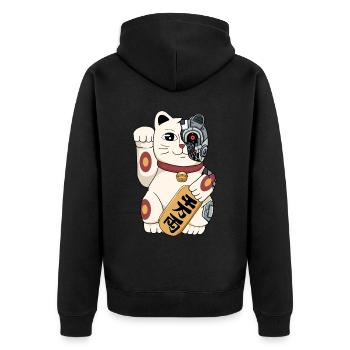 Cyborg Maneki Neko Cat Cyber Aesthetics - Unisex Premium Organic Zip Hoodie - black - Back - Nico (187cm)