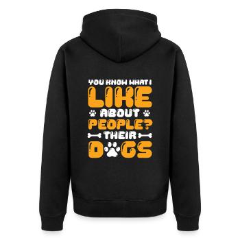 Wissen Sie, was ich an Menschen mag, deren Hunde. - Unisex Premium Bio Zip Hoodie - Schwarz - Hinten - Nico (187cm)