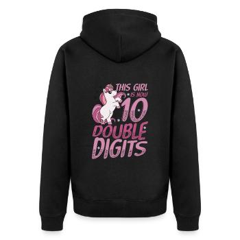 Double Digits 10th Birthday Girl, Party Unicorn. - Unisex Premium Organic Zip Hoodie - black - Back - Nico (187cm)