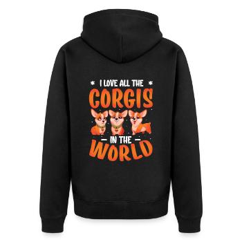 I love all the corgis in the world - Unisex Premium Organic Zip Hoodie - black - Back - Nico (187cm)