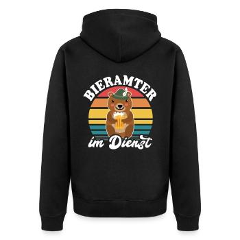 Beamter Bär Bier Bären Biersprüche Biertrinker - Unisex Premium Bio Zip Hoodie - Schwarz - Hinten - Nico (187cm)