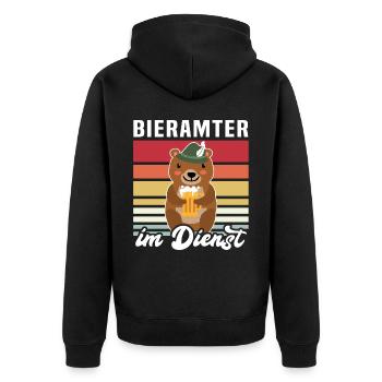 Beamter Bär Bier Biersprüche Biertrinker - Unisex Premium Bio Zip Hoodie - Schwarz - Hinten - Nico (187cm)