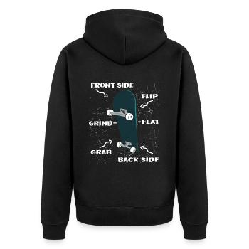 Skate Board Features - Skateboarding - Cool Skater - Unisex Premium Bio Zip Hoodie - Schwarz - Hinten - Nico (187cm)