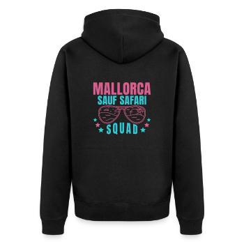Mallorca Sauf Safari Party Crew Sauftour - Unisex Premium Bio Zip Hoodie - Schwarz - Hinten - Nico (187cm)