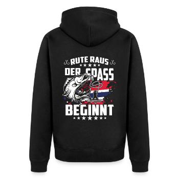 Rute raus der Spass beginnt - Unisex Premium Bio Zip Hoodie - Schwarz - Hinten - Nico (187cm)