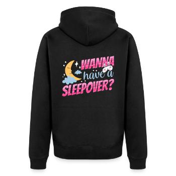 Lust Auf Eine Übernachtung? Übernachten Party Süß - Unisex Premium Bio Zip Hoodie - Schwarz - Hinten - Nico (187cm)
