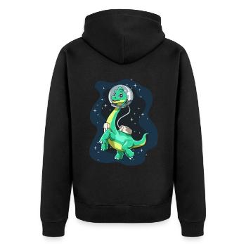 Brachiosaurus Dinosaurier Astronaut Dino Langhals - Unisex Premium Bio Zip Hoodie - Schwarz - Hinten - Nico (187cm)