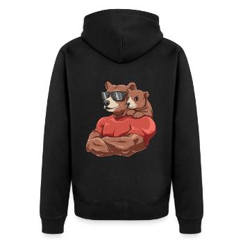 Starker Bär mit Baby Bär für einen Bären - Unisex Premium Bio Zip Hoodie - Schwarz - Hinten - Nico (187cm)