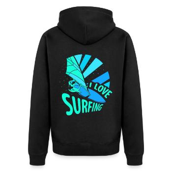 J’adore surfer surf surf surf surf - Veste à capuche bio Premium Unisexe - noir - Dos - Nico (187cm)