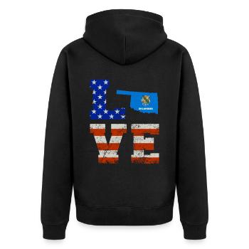 Liebes oklahoma-geschenk - Unisex Premium Bio Zip Hoodie - Schwarz - Hinten - Nico (187cm)
