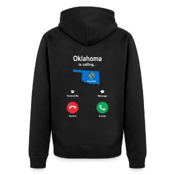 Besuch In Oklahoma Geschenk - Unisex Premium Bio Zip Hoodie - Schwarz - Hinten - Nico (187cm)