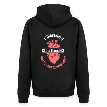 Ich Habe Einen Herzinfarkt Überlebt Herzanfall - Unisex Premium Bio Zip Hoodie - Schwarz - Hinten - Nico (187cm)