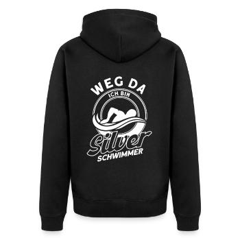 Silber Schwimmer Prüfung Silber Schwimmabzeichen - Unisex Premium Bio Zip Hoodie - Schwarz - Hinten - Nico (187cm)