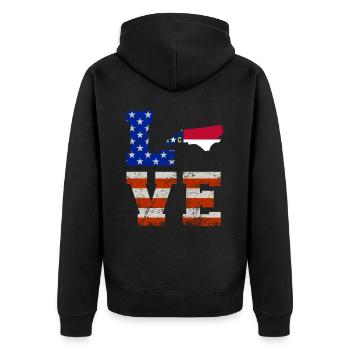 Liebe North Carolina Geschenk - Unisex Premium Bio Zip Hoodie - Schwarz - Hinten - Nico (187cm)