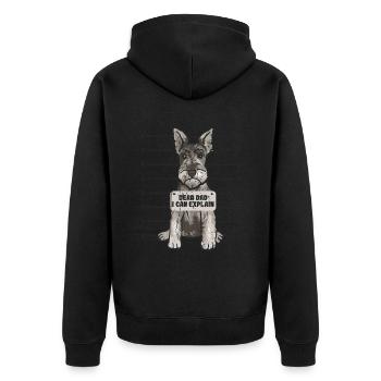 Lieber Papa kann ich erklären - niedlicher Zwergschnauzer - Unisex Premium Bio Zip Hoodie - Schwarz - Hinten - Nico (187cm)