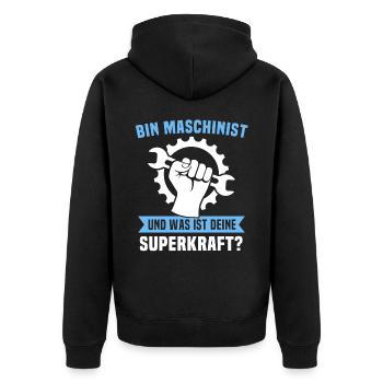 Maschinist Sprüche Maschinenführer - Unisex Premium Bio Zip Hoodie - Schwarz - Hinten - Nico (187cm)