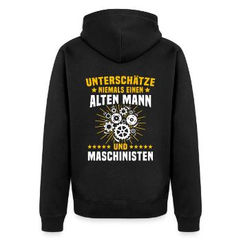 Maschinist Sprüche Maschinenführer - Unisex Premium Bio Zip Hoodie - Schwarz - Hinten - Nico (187cm)