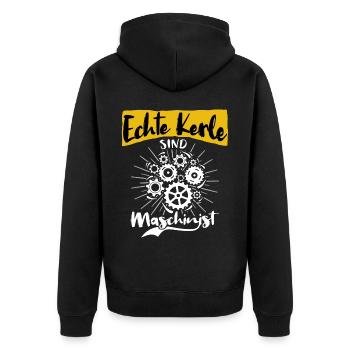 Maschinist Sprüche Maschinenführer - Unisex Premium Bio Zip Hoodie - Schwarz - Hinten - Nico (187cm)