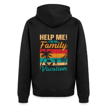 Help Me! I'm On Family Vacation - Unisex Premium Bio Zip Hoodie - Schwarz - Hinten - Nico (187cm)