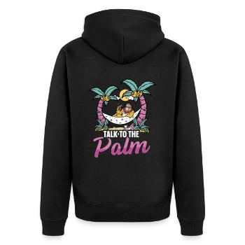 Monkey in the Hammock - Talk To The Palm - Unisex Premium Organic Zip Hoodie - black - Back - Nico (187cm)
