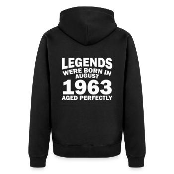 59. Geburtstag August Jahrgang 1963 Geschenkidee - Unisex Premium Bio Zip Hoodie - Schwarz - Hinten - Nico (187cm)